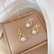 Light-Luxury Cross-Design Diamond-Encrusted Pearl Necklace Set