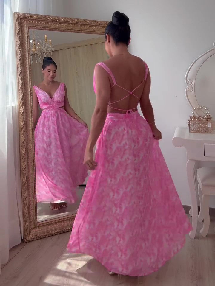 Resort Print Backless Sleeveless Dress