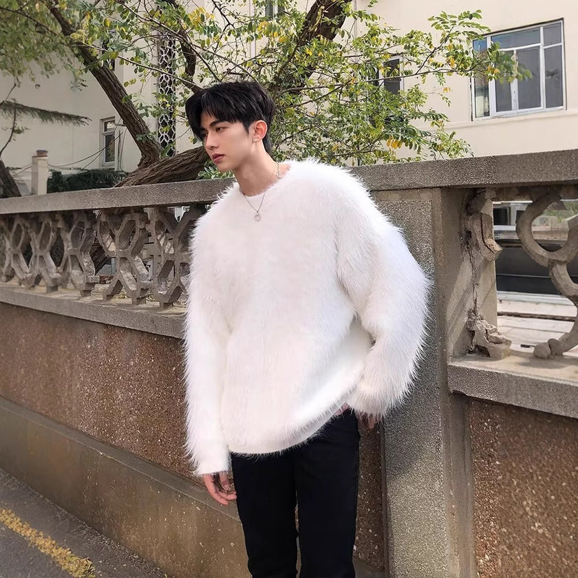 Mens New AutumnWinter Loose Casual Knit Outerwear Top