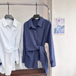 Solid Turn-Down Collar Single Breasted Tie Waist Slim Fit Shirt