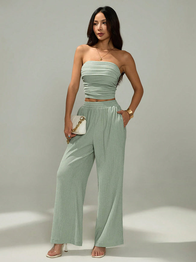 Womens Solid-Colored Top And Pants Minimalist Set