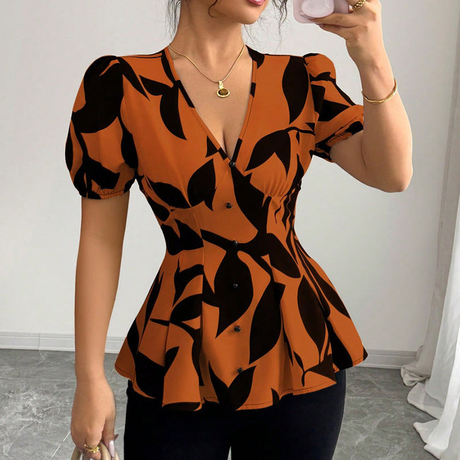 Summer Fashion Women's Printed Loose Casual Button Shirt