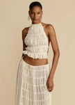 “2-Piece Women’s Summer Dress Set – Sexy Sleeveless Backless Cropped Halter Top & Pleated Long Skirt”