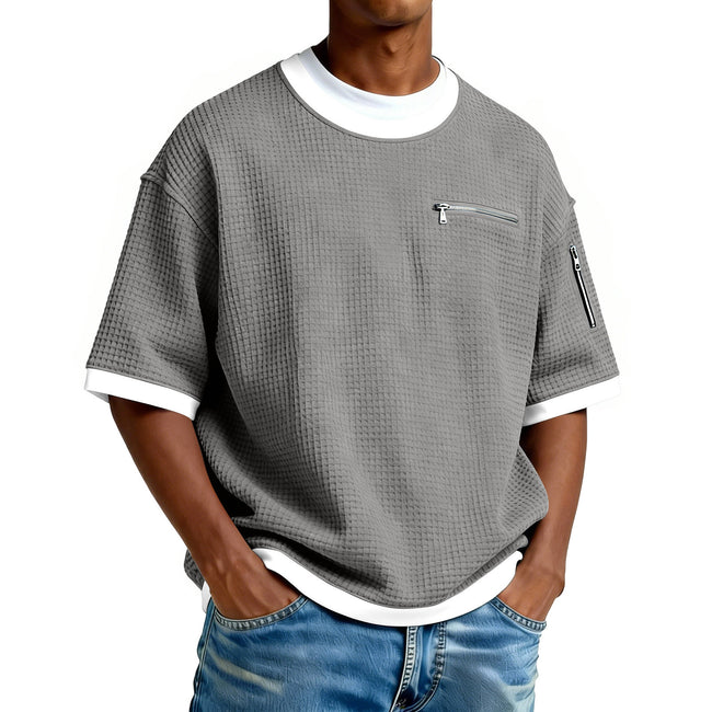 Men’s Crew Neck Contrast Color T-Shirt – Lightweight Casual Short Sleeve Summer Tee for Men