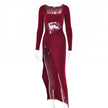 Women’s Long Sleeve Hollow U-Neck Split Party Dress