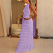 “2-Piece Women’s Summer Dress Set – Sexy Sleeveless Backless Cropped Halter Top & Pleated Long Skirt”