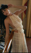 “2-Piece Women’s Summer Dress Set – Sexy Sleeveless Backless Cropped Halter Top & Pleated Long Skirt”