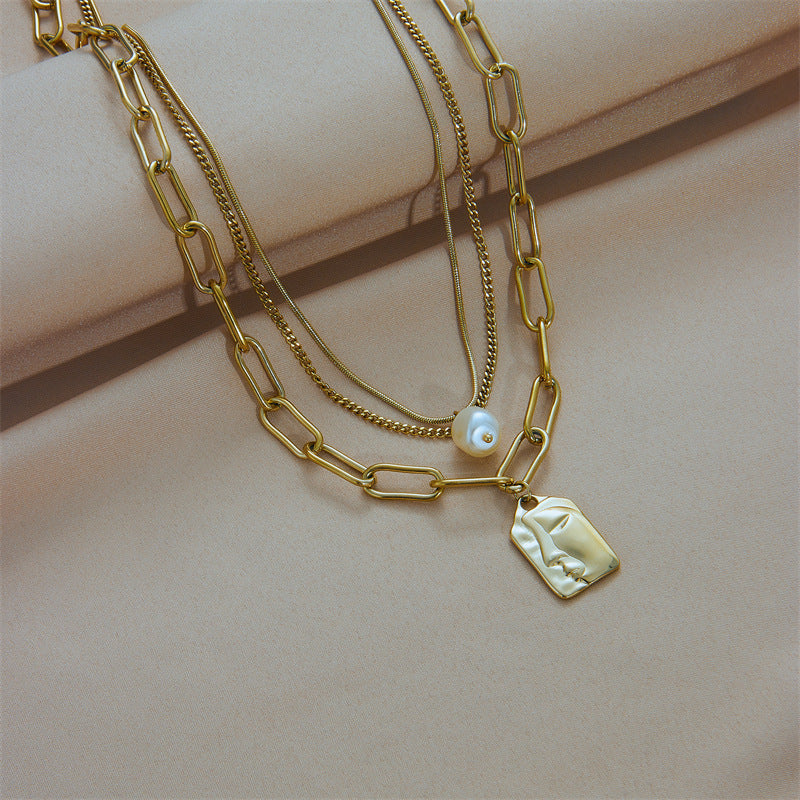 Fashion Jewelry Layered Face Portrait Chain Choker