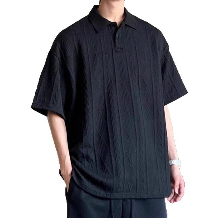 Men’s Jacquard Knit Polo Shirt – Wheat Pattern Short Sleeve Casual Polo