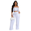 “Women Off-Shoulder 2-Piece Set – Ruffled Crop Top & Wide-Leg Pants”