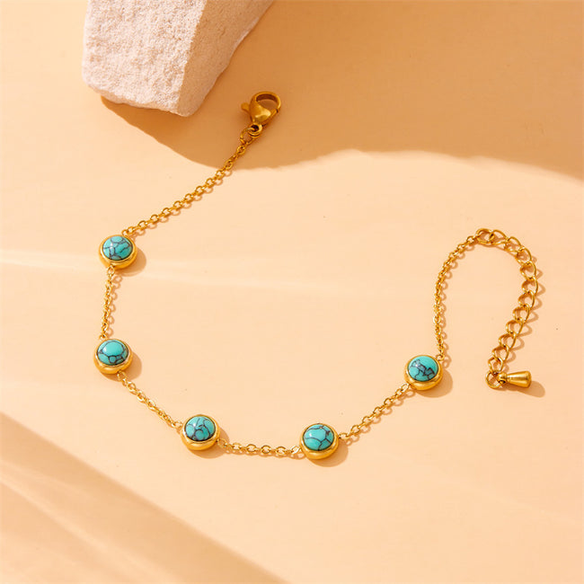 Retro Turquoise Blue Stainless Steel Jewelry Set
