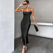 Fashion Back Lace-up Sleeveless Slim-fit Sexy Pure Black Sheath Suspender Dress