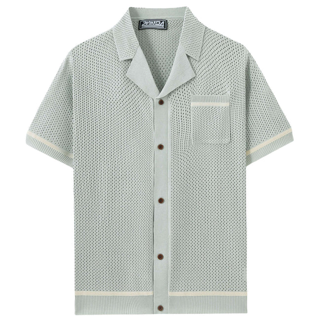 Men’s Summer Hollow-Out Knit T-Shirt – Breathable Casual Short Sleeve Top