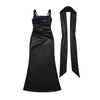 Elegant Strapless Square Neck Bodycon Dress – Pleated Waist Slim Fit Sheath Party & Clubwear for Women
