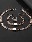 Geometric Square Chain Necklace Bracelet Ring Jewelry Set