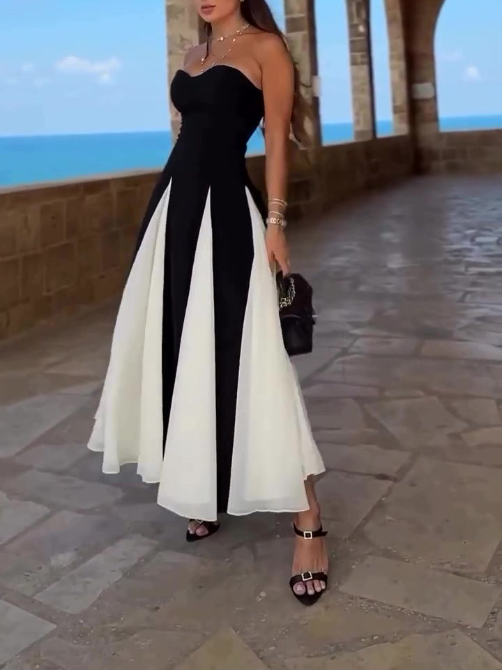 Black And White Contrast Tube Top Dress