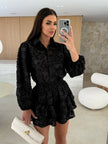 Women’s Casual 2-Piece Set – Long Sleeve Hollow-Out Fashion Outfit