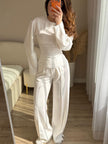 Chic Long Sleeve O-Neck Top and High Waist Pants Two Piece Set