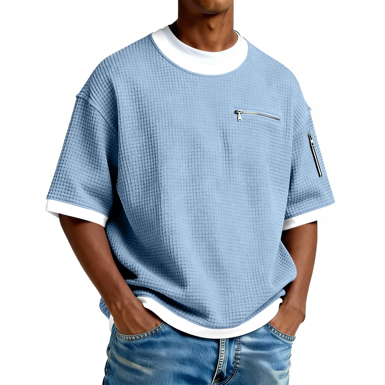 Men’s Crew Neck Contrast Color T-Shirt – Lightweight Casual Short Sleeve Summer Tee for Men