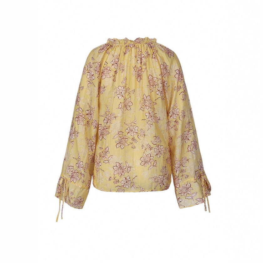 Vacation-ready V-neck Flared-sleeve Printed Loose-fit Blouse