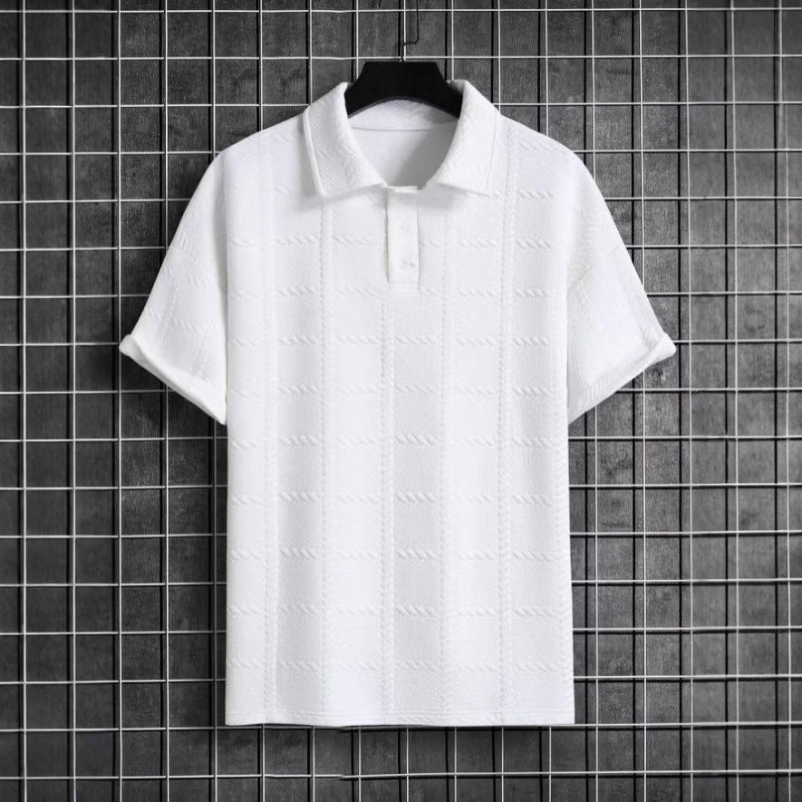 Men’s Textured Short Sleeve Polo Shirt – Casual Turn-Down Collar Summer Top