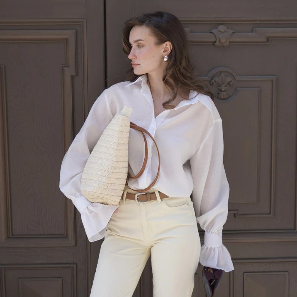 Solid Button Front Drop Shoulder Loose Shirt