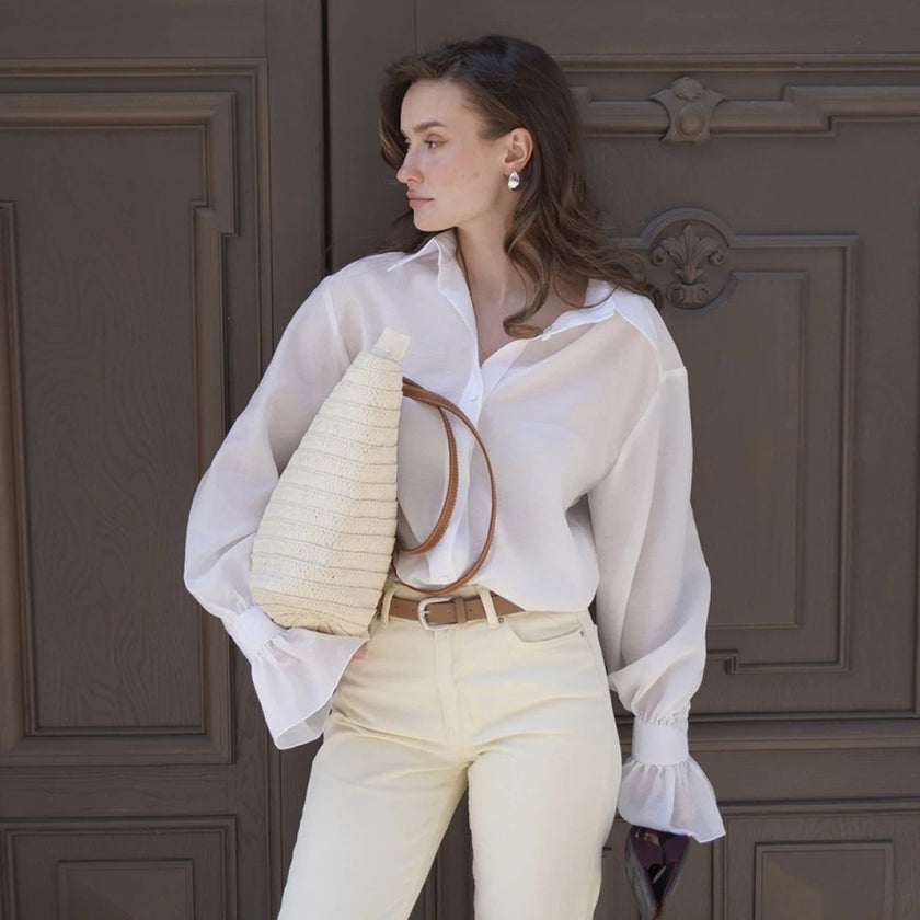 Solid Button Front Drop Shoulder Loose Shirt