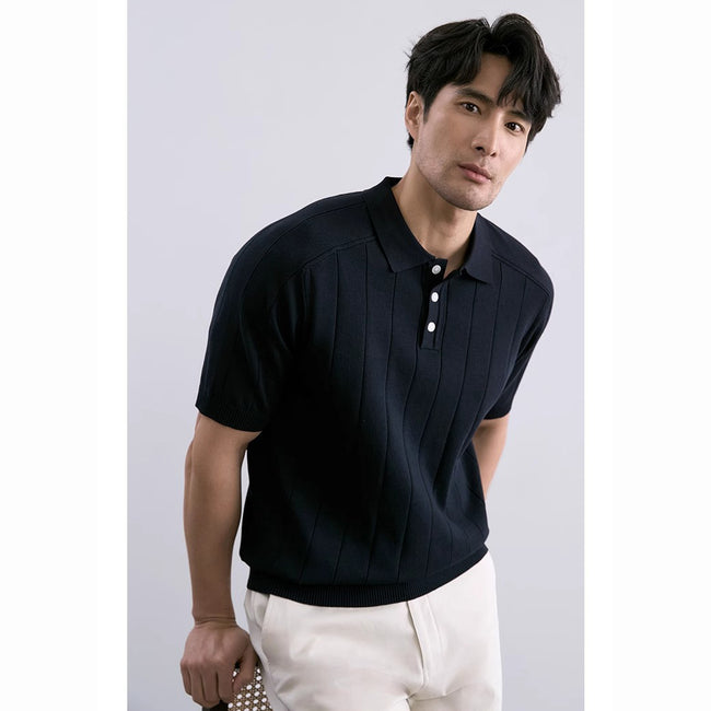 Men’s Ice Silk Striped Knit Shirt – Slim Fit Short Sleeve Summer Top