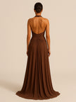 Brown Halter Back Maxi Dress