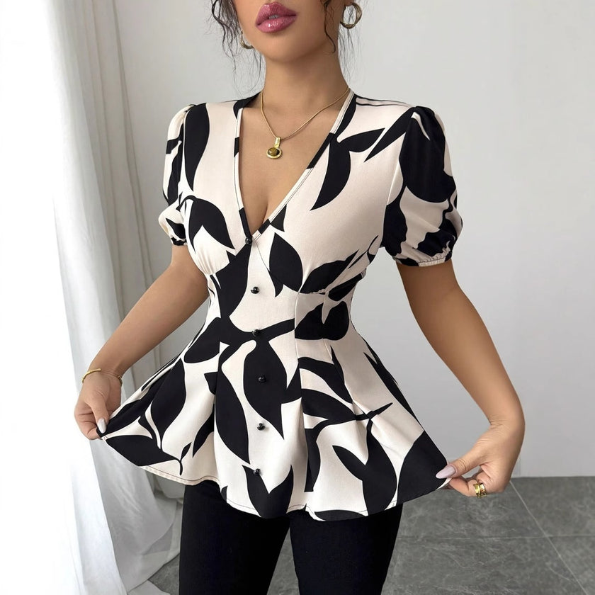 Summer Fashion Women's Printed Loose Casual Button Shirt