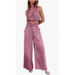 “Women Summer 2-Piece Set – Sleeveless Crop Top & Wide Leg Pants Casual Outfit”