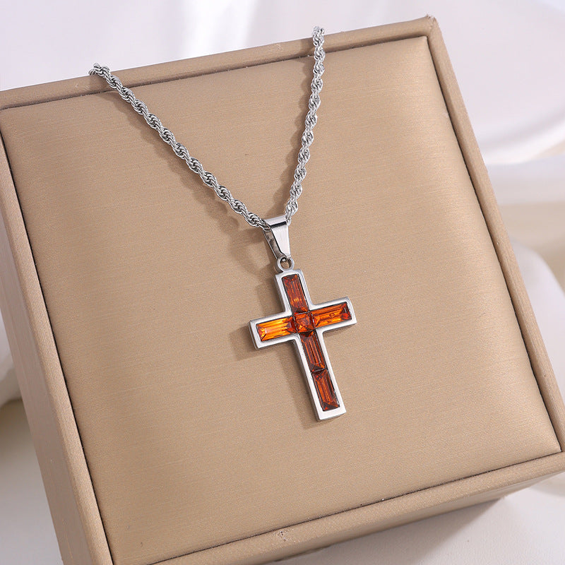 Style Diamond Cross Necklace Unique No Color Fading