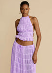 “2-Piece Women’s Summer Dress Set – Sexy Sleeveless Backless Cropped Halter Top & Pleated Long Skirt”