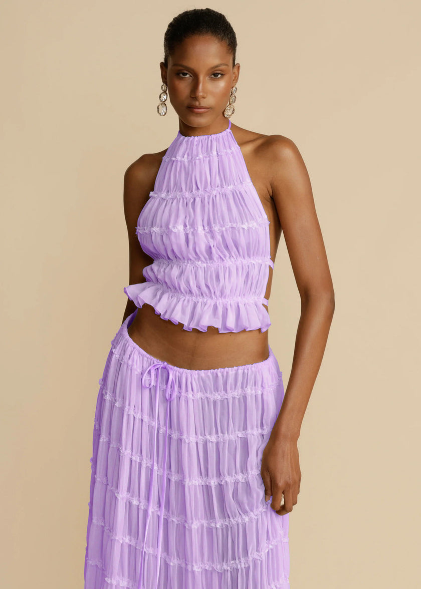 “2-Piece Women’s Summer Dress Set – Sexy Sleeveless Backless Cropped Halter Top & Pleated Long Skirt”