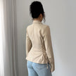 Womens Solid-Color Elegant Buttoned Waist-Cinched Shirt