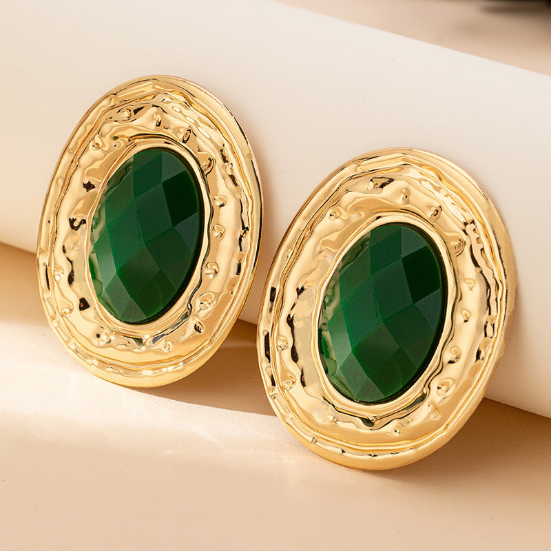 Geometry Round Piece Ear Studs Necklace Bracelet Ring Jewelry Set