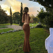 Women’s Beach Vacation Halter Neck Backless Evening Dress, Summer Sexy Maxi Dress, Lightweight Flowy Holiday Party Dress for Women
