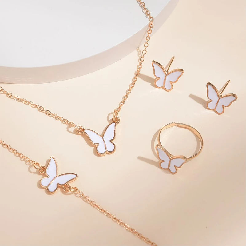 Fashion Butterfly Pendants Necklace Earrings Ring Bracelet Sets