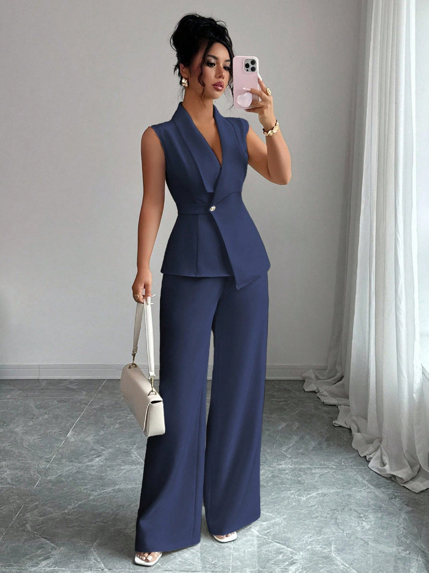 Sleeveless Blazer And Straight-leg Pants Two-piece Set