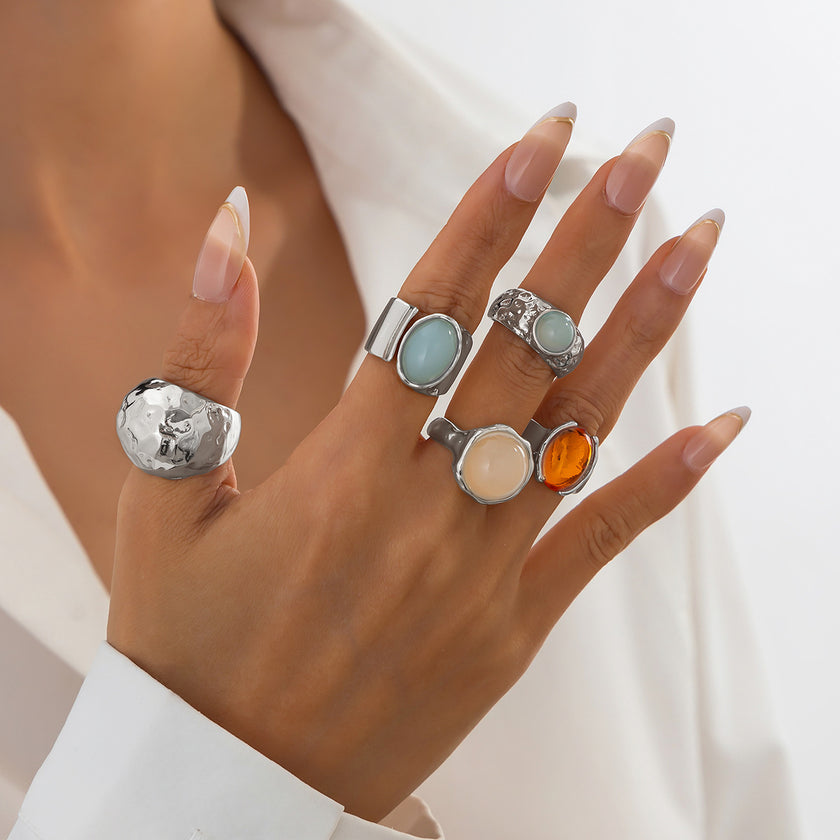 Stacked Gemstone Ring Set For Women