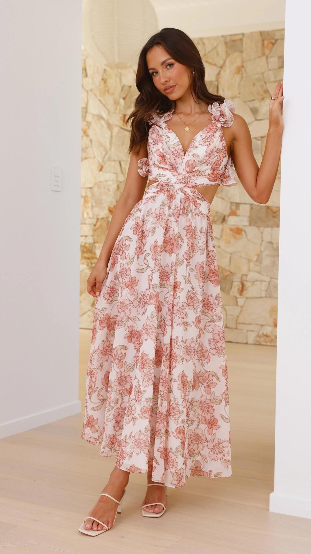 Women’s Floral Chiffon Backless Cross-Strap Dress