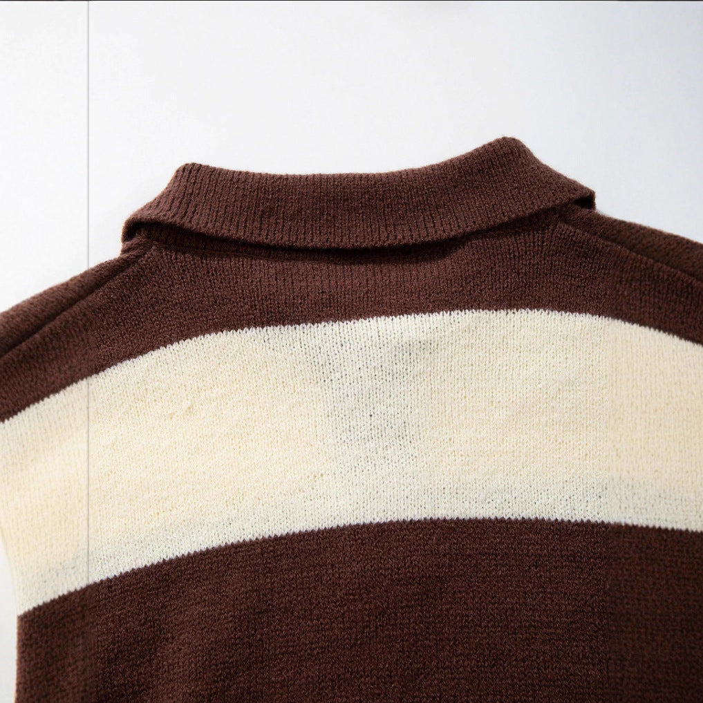 Round-neck Knitted Long-sleeve Thermal Padded Casual Cozy Sweater With Vertical Stripes