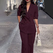Women’s Stylish V-Neck Blazer Suit – Elegant 2-Piece Office Outfit
