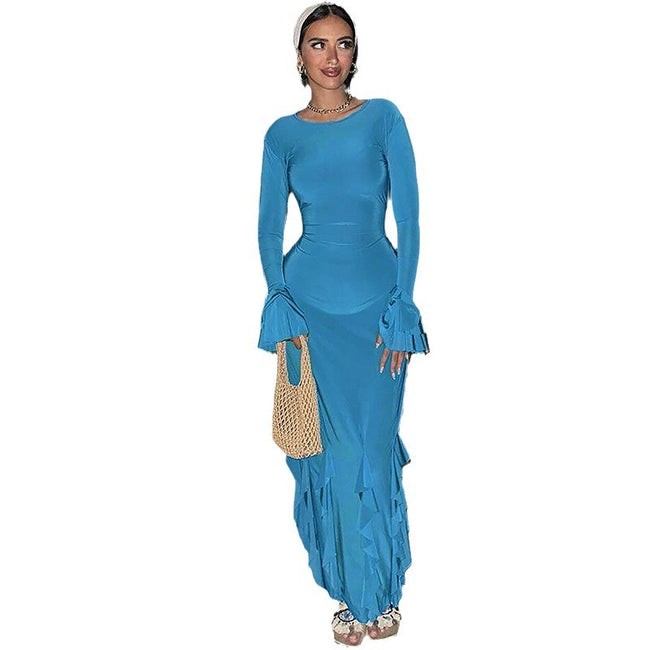 Elegant Slim Lace Long Sleeve Midi Dress for Women